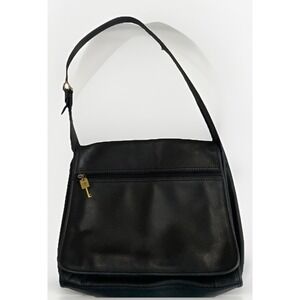 FOSSIL Classic Black Pebbled Leather Crossbody Messenger Bag Pockets Adjustable